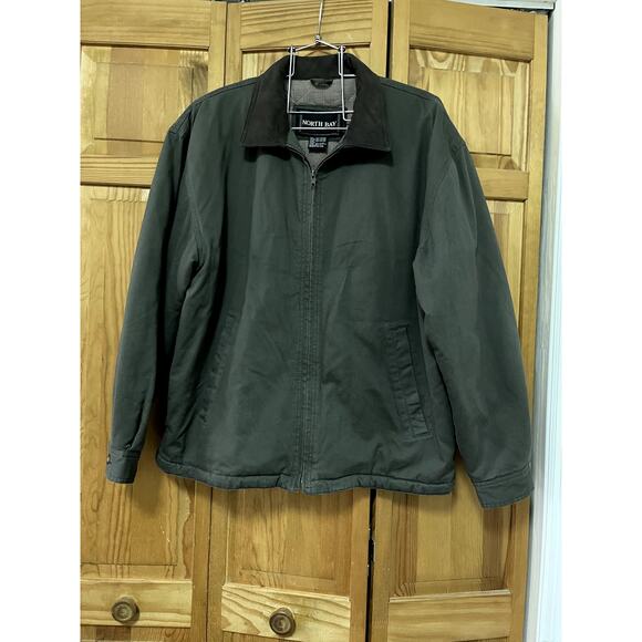 North Bay Leather Collar‎ Jacket - Men's Size M Olive - Picture 1 of 14